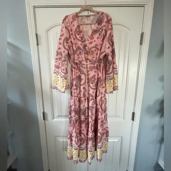 Paisley Pink and Yellow Women's Maxi Dress size 14-16 - Picture 1 of 5